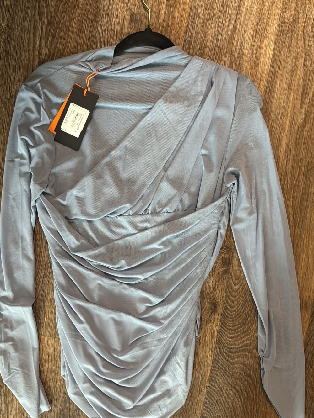 Hugo Boss Light Blue Long Sleeve Ruched Bodycon Dress